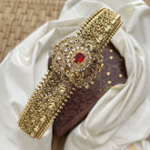 Vriksham Exquisite Gold Look Alike AD Stone Hipbelt-Red-G17654